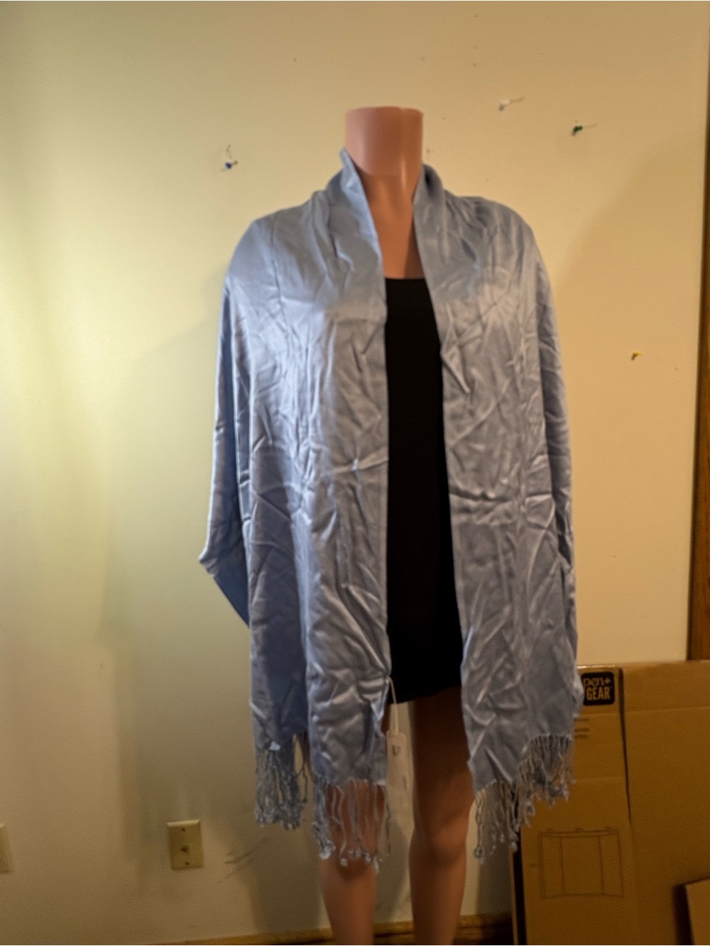 Charming Charlie women’s Satin Fringe Shawl Wrap blue silky‎ scarf tassels NWT